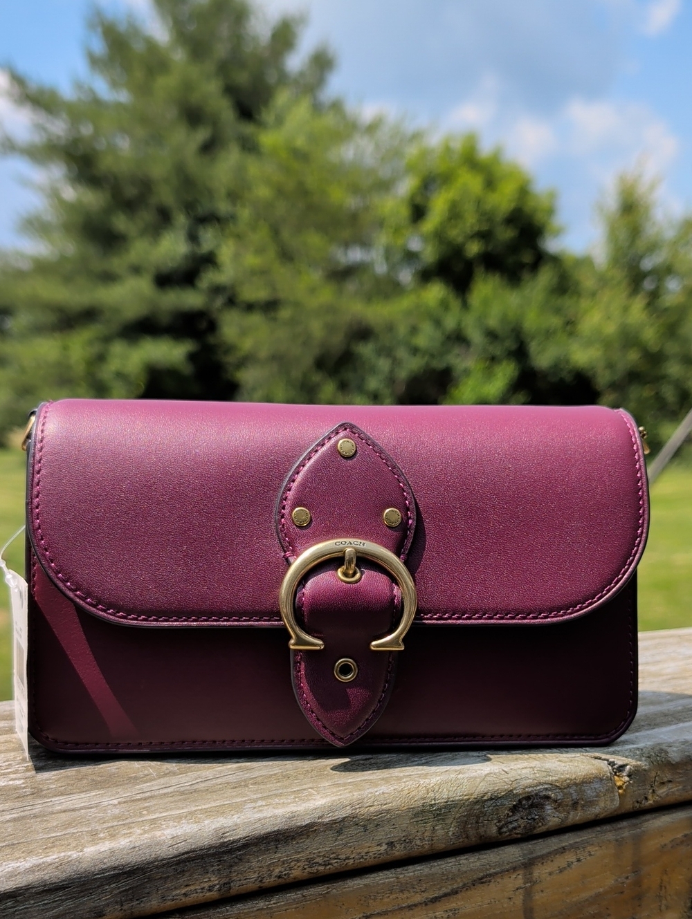 Coach Black Cherry Leather Beat Crossbody Clutch Bag